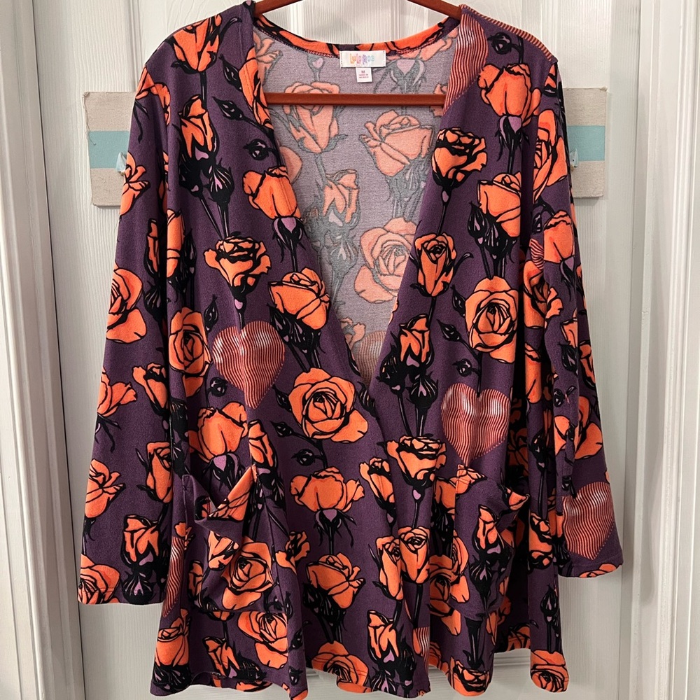 LLR Caroline Lightweight Swing Sweater w/Roses & Hearts Sz M